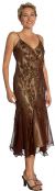 Medium Length Flared Beaded Formal Cocktail Dress in Brown color